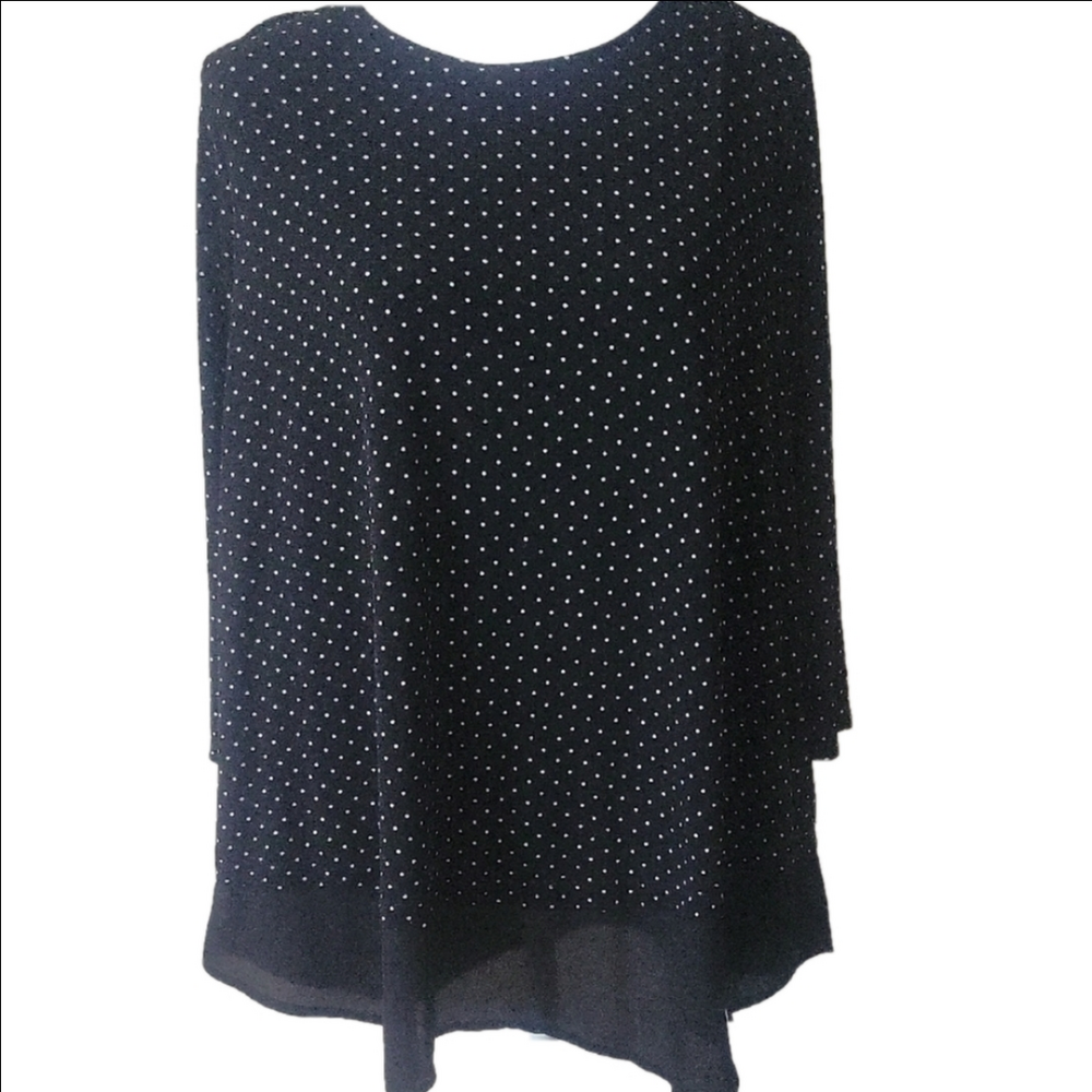 Black Polka Dot Women's Top 1x TRAVEL Fabric Adrianna Papell Hangs Well!